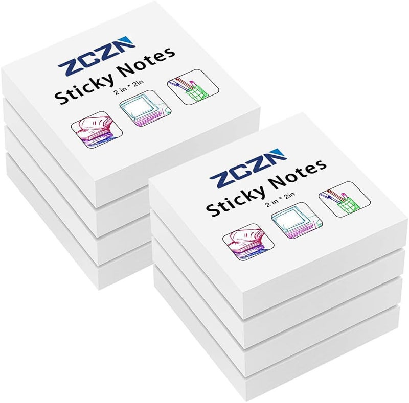 ZCZN Small Sticky Notes, 2in x 2in, 100 Sheets/Pad, 8 Pads/Pack, White - Image 1